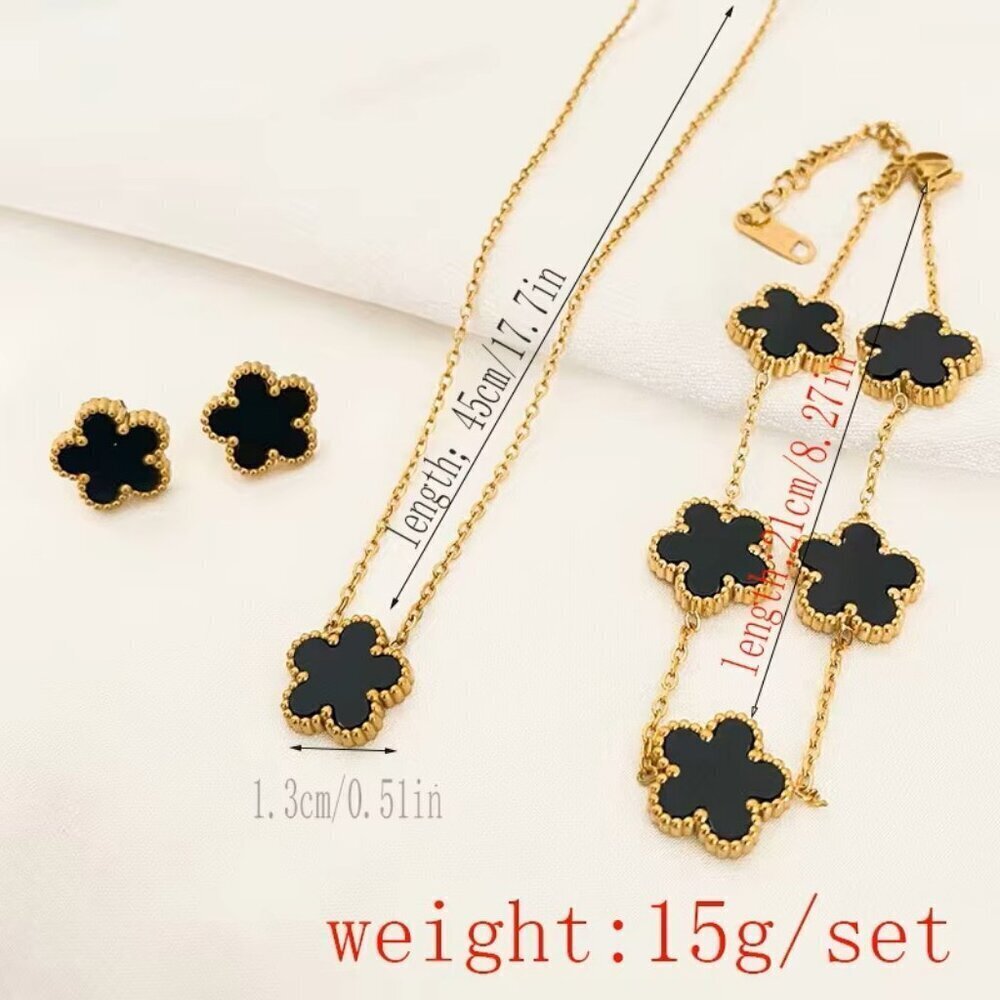 NEW 18K Yellow Gold Lucky Clover Boho Necklace Bracelet Earrings Set - Picture 2 of 5